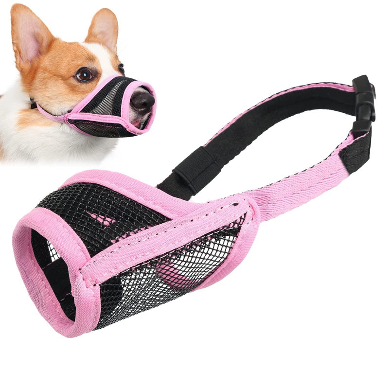 LUCKYPAW Dog Muzzle, Mesh Muzzle for Small Medium Large Dogs, Soft Dog Muzzle to Prevent Biting Chewing, Drinkable Breathable Adjustable Puppy Muzzle(M(Snout: 5¼"-7"), Pink) M(Snout: 5¼"-7")