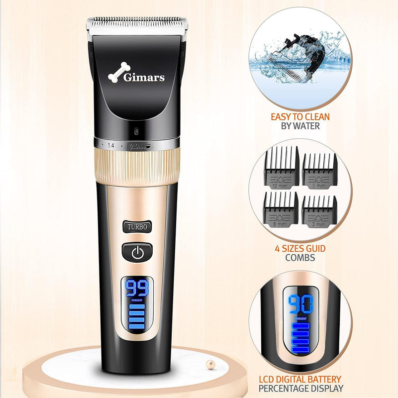 Gimars Cordless 3-Speed Dog Clippers with Stainless Steel Dog Grooming Scissors Kits, Low Noise Quiet Rechargeable Pets Hair Thick Coats Trimmers Dog Shaver Clippers Kit for Dogs Cats Pet… - PawsPlanet Australia