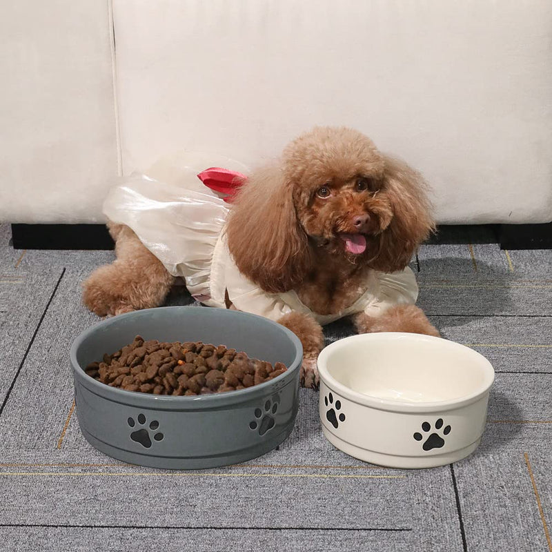 Sweejar Ceramic Dog Bowls with Paw Pattern, Dog Food Dish for Small Dogs, Porcelain Pet Bowl for Water 16 Fl Oz (Beige) Beige Dog Paw Pattern, 2Cups (16 Fl Oz) - PawsPlanet Australia