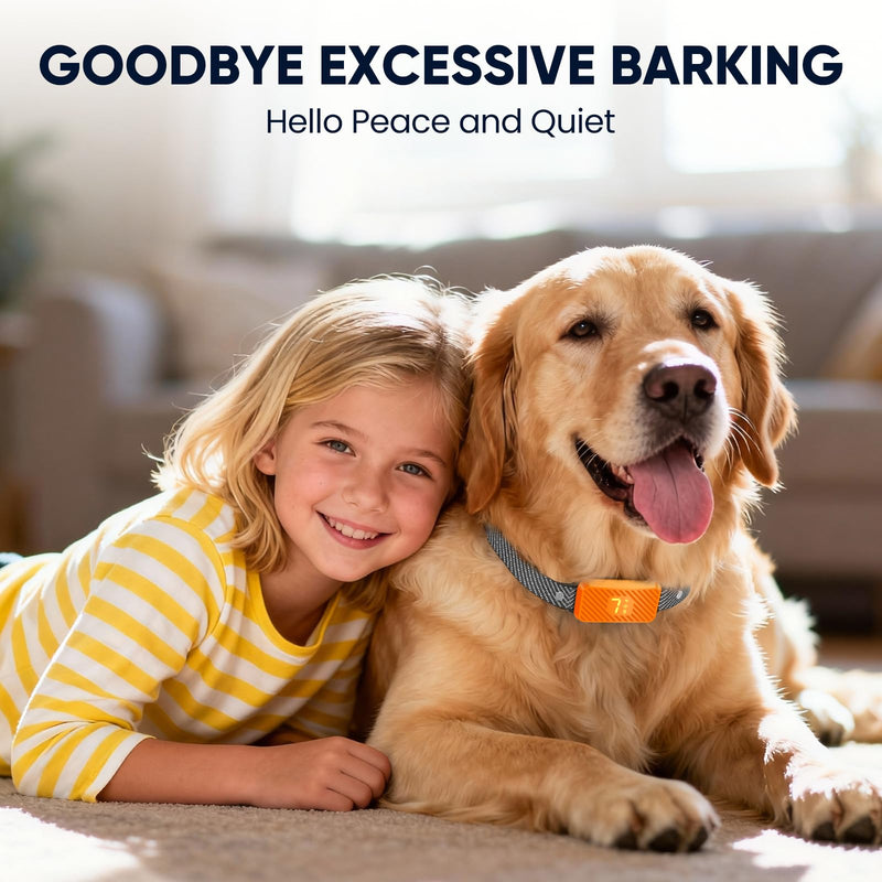 Dog Bark Collar for Large Medium Small Dogs, Effective No-Bark Collar, Smart Barking Collar, Rechargeable Bark Collar with 7-Level Sensitivity, 3 B & V Modes, Waterproof, Neon Orange - PawsPlanet Australia