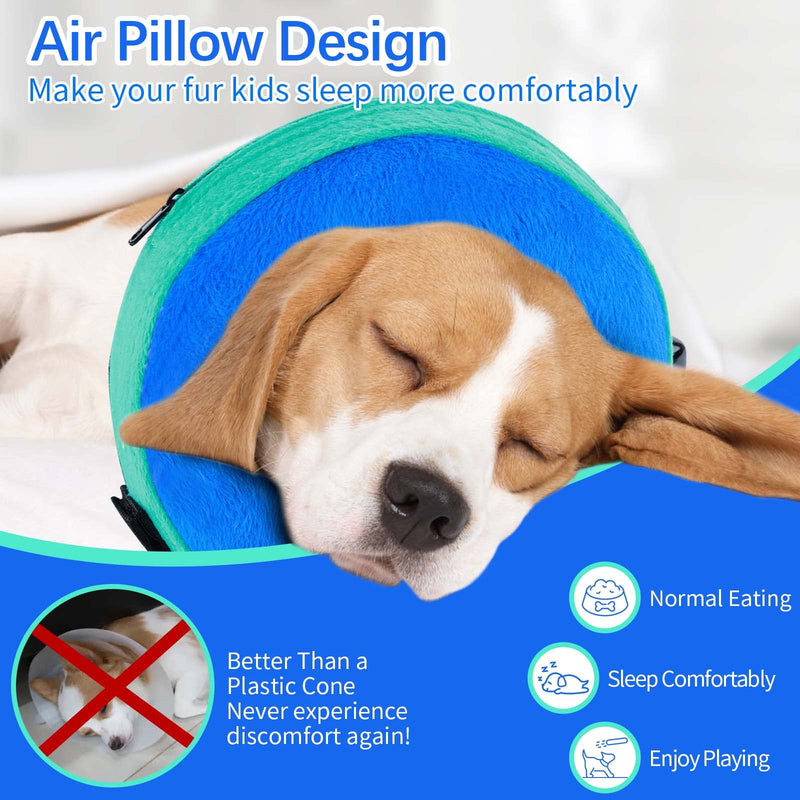 Inflatable Dog & Cat Collar, Protective Collar Dog with Adjustable Fastening, Dog Collar, Leak Protection for Recovery After Surgery or Wounds for Dogs (Blue L) Blue [neck: 12"-18"] large