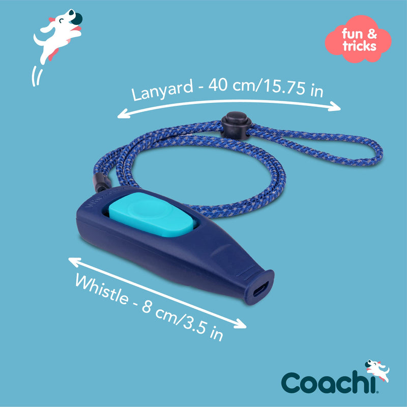 Coachi Whizzclick, 2-in-1 Combined Clicker and Whistle, Dog Training Whistle for Recall and Clicker Training for Rewarding, Adjustable and Reflective Lanyard, Suitable for Dogs and Puppies Navy - PawsPlanet Australia