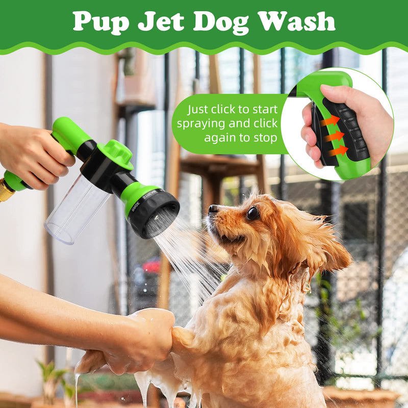 Pup Jet Dog Wash 7 Pieces Pet Bathing Tool Set Include Expandable Hose Spray Nozzle Livestock Foamer Soap Dispenser with Connectors Dog Bathing Sprayer for Pets Showering Green