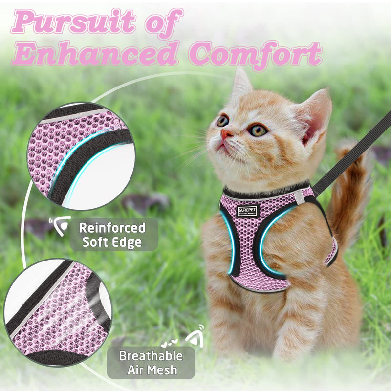 Cat Harness and Leash for Walking Escape Proof, Adjustable Kitten Vest Harness Reflective Soft Mesh Puppy Harness for Outdoor, Comfort Fit, Easy to Control (Lpink, XXS) Lpink - PawsPlanet Australia