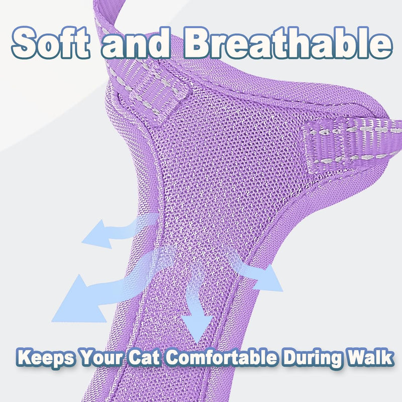 Cat Harness and Leash Set Escape Proof for Kitten Walking, Soft Adjustable Top Handle Vest Harnesses for Cats, Easy Control Breathable Reflective Small Medium Large, Violet Purple, M - PawsPlanet Australia