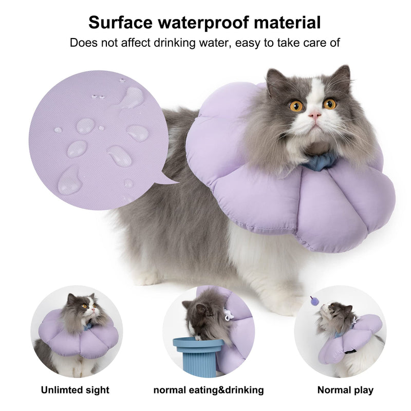 Cat Cone Collar,Cute Waterproof Cat Recovery Collar,Anti-Bite Lick Wound Healing Safety Elizabethan e Collar for Cats,Purple Flower All-Season Style… Medium purple