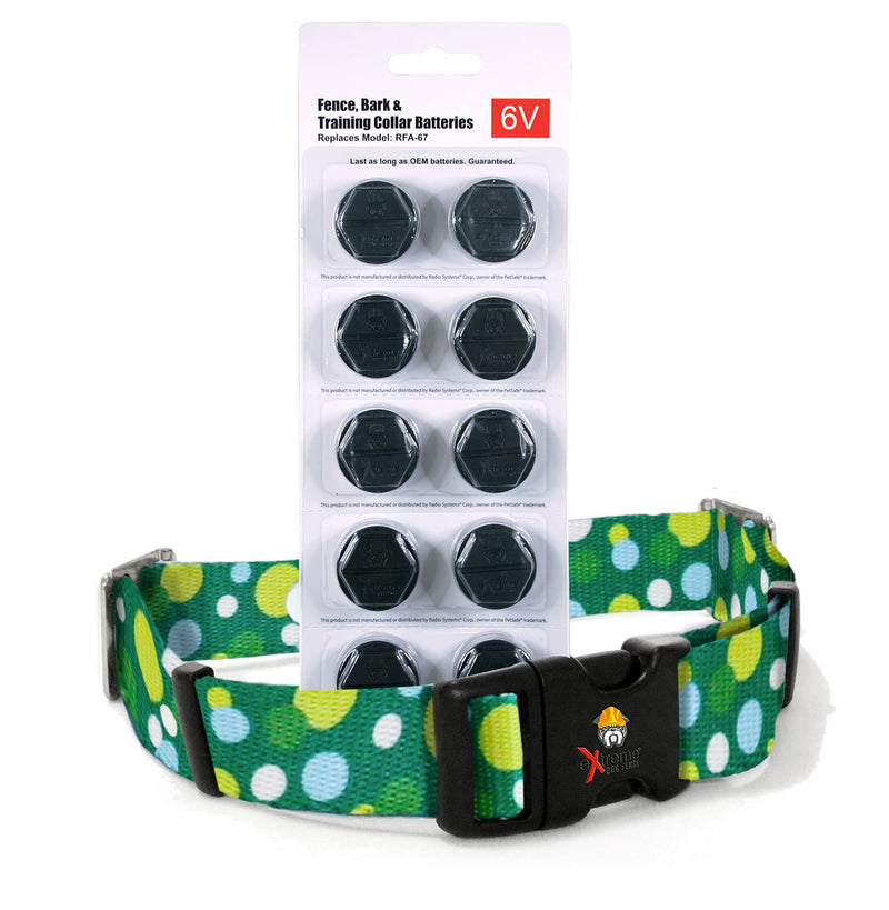Medium Green Mint Replacement Containment and Training Dog Collar Strap with RFA-67 Batteries - Compatible with Most PetSafe In-Ground Fence, Wireless Fence Receiver, and Training Collars (Bundle 2)