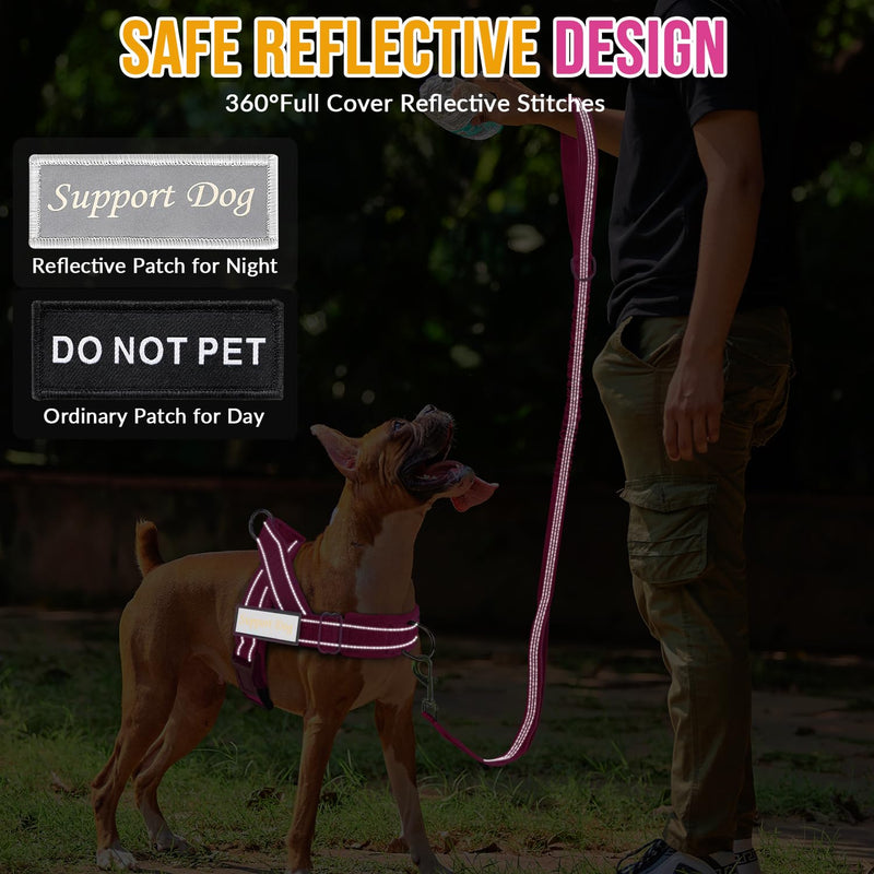 SlowTon No Pull Dog Harness - Heavy Duty Dog Harness and Leash Set for Medium Large Dogs, Reflective Tactical Harness with Soft Padded and Front Clip for Easy Walk and Training (Fuchsia L) Fuchsia
