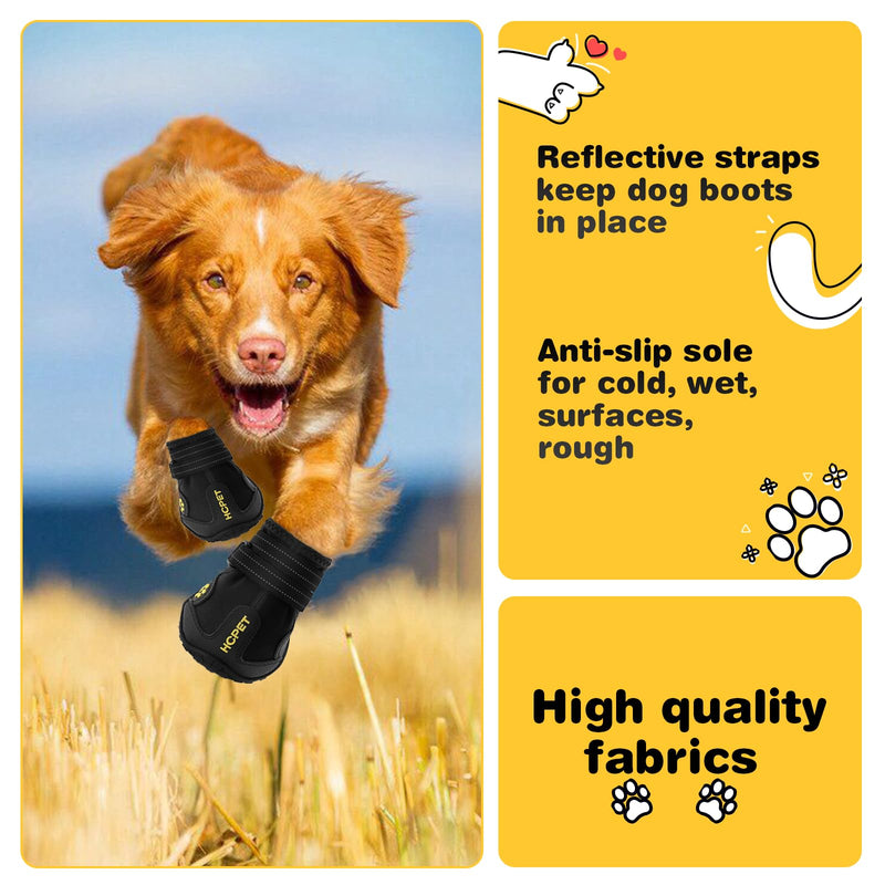 Hcpet Dog Boots Waterproof with Reflective Straps, Dog Shoes for Small Medium Large Puppy Outdoor Paw Protectors 4Ps, 8 (width 2.95 inch) for 74-91 lbs Black Width 2.95 in