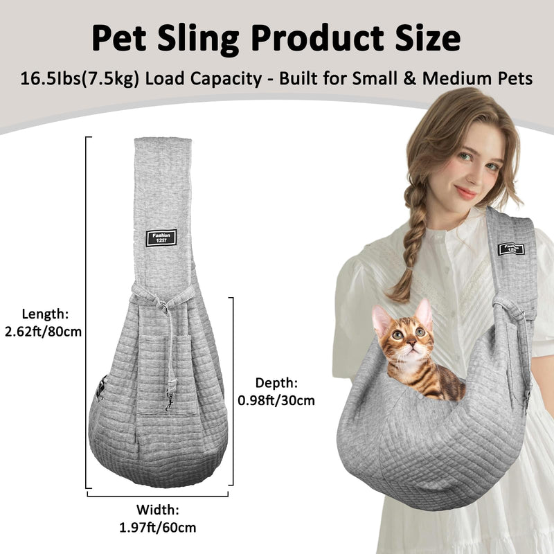 Dog Slings for Small Dogs, Soft Cotton Cat Sling Carrier with Storage Bag, Double-Sided Pet Shoulder Bag for Puppy Kitten, Hands-Free Travel Pet Chest Carrier (Gray) - PawsPlanet Australia