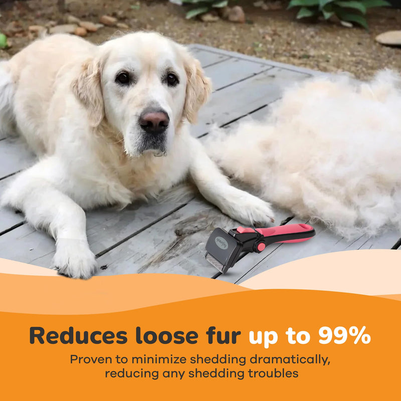 Deshedding Dog Brush for Long Hair (Medium,Pink) – Gentle Deshedding tool for Dogs & Cats – Reduces shedding, without damaging topcoat. Removes Loose Fur & Dead Undercoat. Medium Pink - PawsPlanet Australia