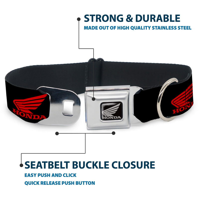 Buckle-Down Seatbelt Buckle Dog Collar - HONDA Motorcycle Logo Black/Red - 1.5" Wide - Fits 13-18" Neck - Small - PawsPlanet Australia