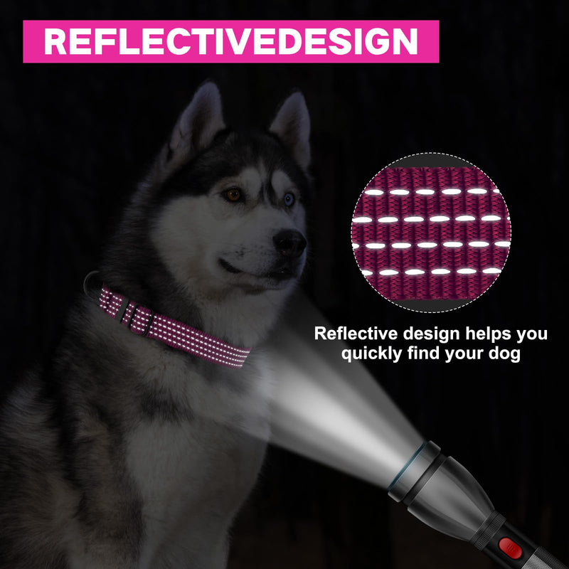 Martingale Dog Collars, Adjustable Reflective Nylon Dog Collar for Training Dogs, No Pull Dog Choker Collar for Medium Large Dogs (M, Hot Pink) M [13.3"-19.6"] - PawsPlanet Australia