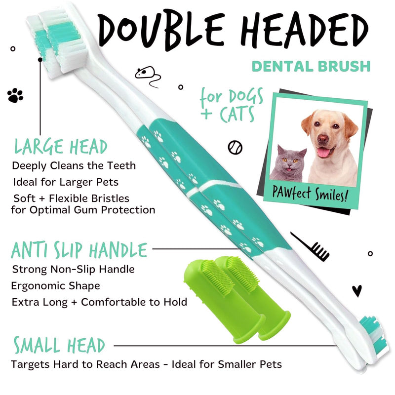 Dog Toothbrush Dual Ended, Pets Teeth Cleaning Toothbrush 360º Dog Cat Finger Toothbrush Pets Dental Cleaning Products for Easy Dogs Cats Dental Care