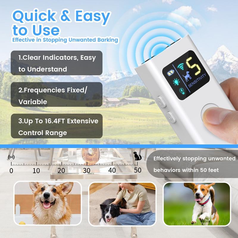 Dog Bark Deterrent Devices,Multi-Functional Anti Barking Device for Dogs Up to 30 Ft Effective Control Range,3 Modes & LED Light Ultrasonic Dog Trainer,Safe for All Small & Medium Dogs white - PawsPlanet Australia