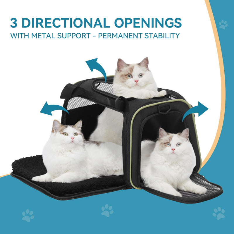 PETSFIT Pet Carrier Airline Approved with Extendable Mat, Dog Carriers for Small Dogs, TSA Approved Pet Carrier, Puppy Carrier for Small and Medium Cats Under 12 Lbs, Black 17.0"L x 10.3"W x 10.3"H - PawsPlanet Australia