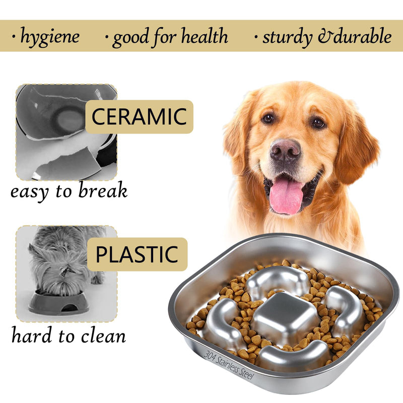 Slow Feeder Dog Bowl, 2 Cups Stainless Steel Metal Pet Food Bowls, Dog Cat Food Bowls Can Slows Down Pets Eating Suitable for Small & Medium Sized Dog