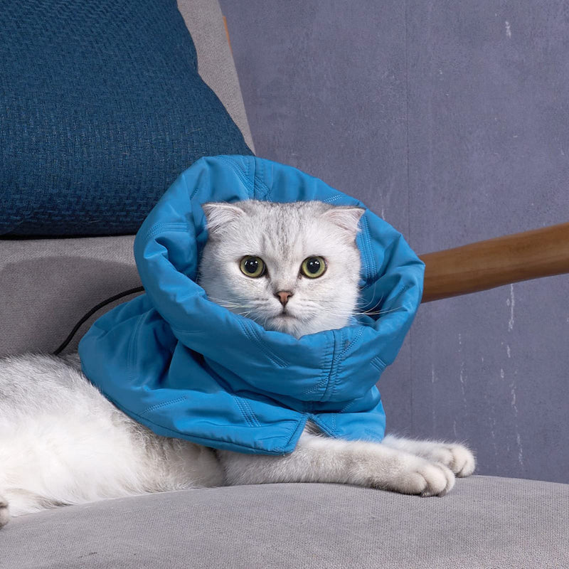 Cat Recovery Collar, Adjustable Soft Cone for Wound Protection After Surgery, Polyester Elizabethan Neck Scarf for Cats and Small Dogs (Lake Blue, M) Lake blue