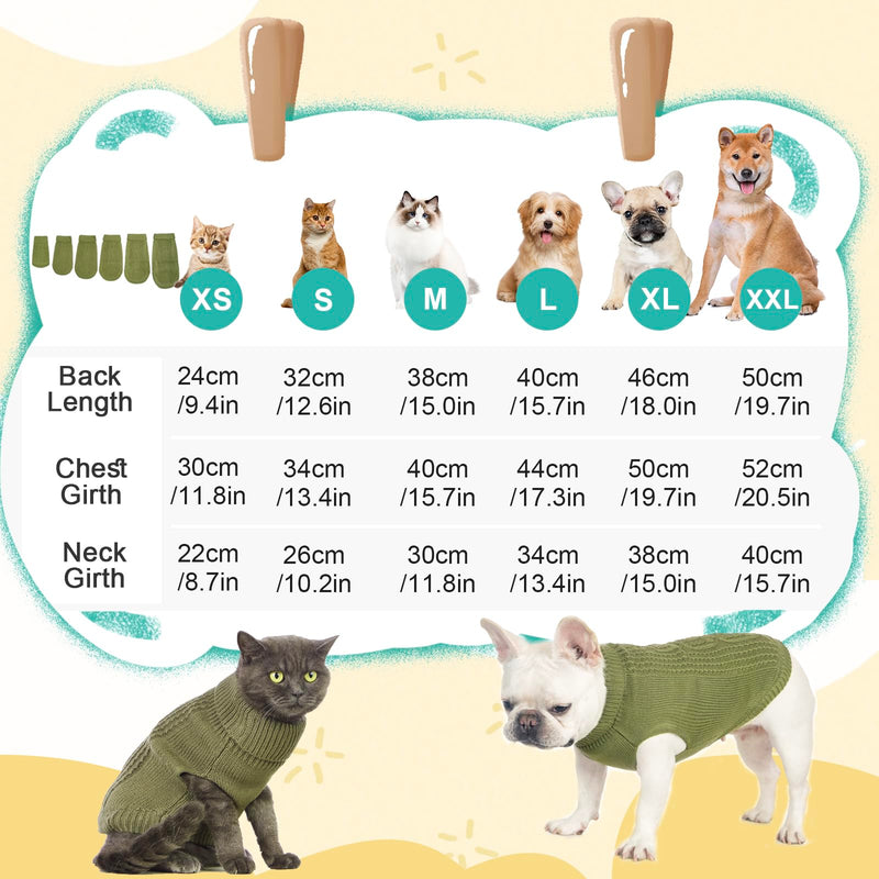 Cat Sweater Keep Your Pets Cozy, 16 Color Turtleneck Knitted Sleeveless Dog Sweater, Winter Outfits for Cats & Small Dogs During Cold Seasons(Olive Green, X-Large) Olive Green - PawsPlanet Australia