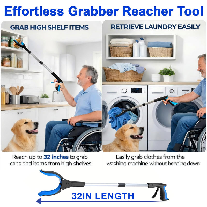 2-Pack 32" Grabber Reacher Tool, Effortless Reacher Grabber Pickup Tool, Heavy Duty Grip Grabber Tool, Wide Claw Foldable Trash Picker Upper Grabber Essential for Senior, Health, Surgery Recovery 32"blue&orange - 2pack - PawsPlanet Australia