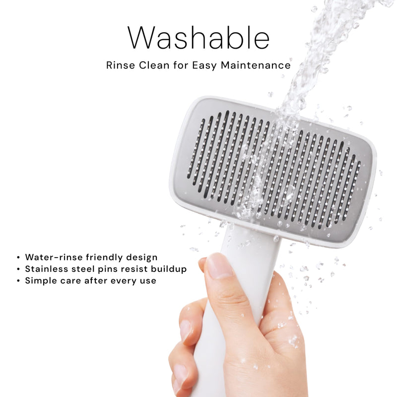 Self Cleaning Slicker Brush for Cats and Dogs | Deshedding Tool for Long and Short Hair | Pet Grooming Brush Reduces Shedding | Cat Comb and Dog Hair Brush (White) Snow White - PawsPlanet Australia