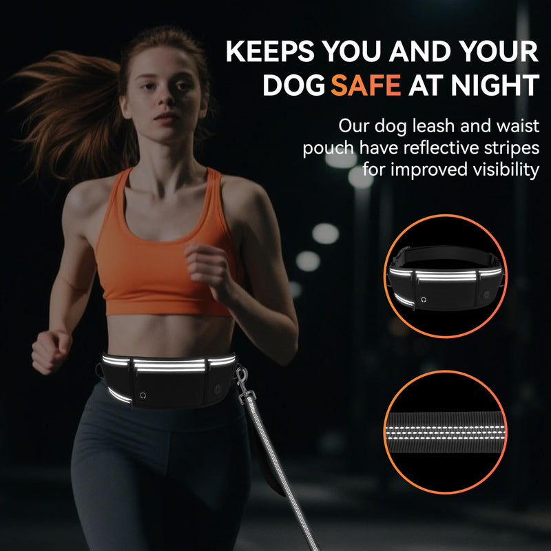 Hands Free Dog Leash with Waist Belt & Zipper Pouch, Heavy Duty Waist Leash for Running, Walking, Jogging and Hiking, Professional Tangle Free Reflective Control Lead for Large Medium Dogs - PawsPlanet Australia