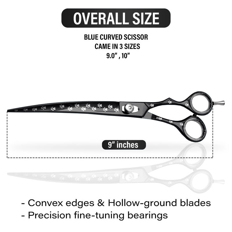 Pet Grooming Scissor Dog Blade scissor Pet Grooming Scissors Dog Hair Cutting Shears with Bag for Professional Right Hand Pet Groomer (Black Curved, 9.0") Black Curved 9.0" - PawsPlanet Australia