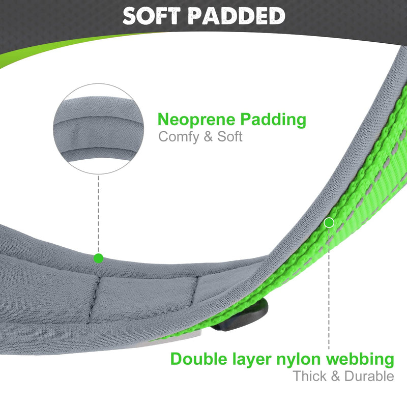Joytale Dog Collar for Large Dogs, Neoprene Padded and Adjustable, Reflective Wide Heavy Duty Pet Collars with Durable Metal Belt Buckle for Walking, Green, L L: Width 1", Neck 19-23" - PawsPlanet Australia