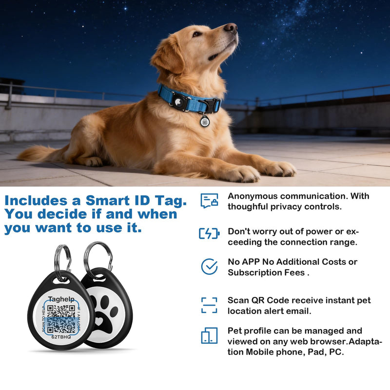 Tactical Airtag Dog Collar Waterproof - Adjustable Nylon Training Collar with Secure Airtag Holder, Control Handle & Quick-Release Buckle for Medium Large Dogs (Blue, L) Blue L (17"-20.5")