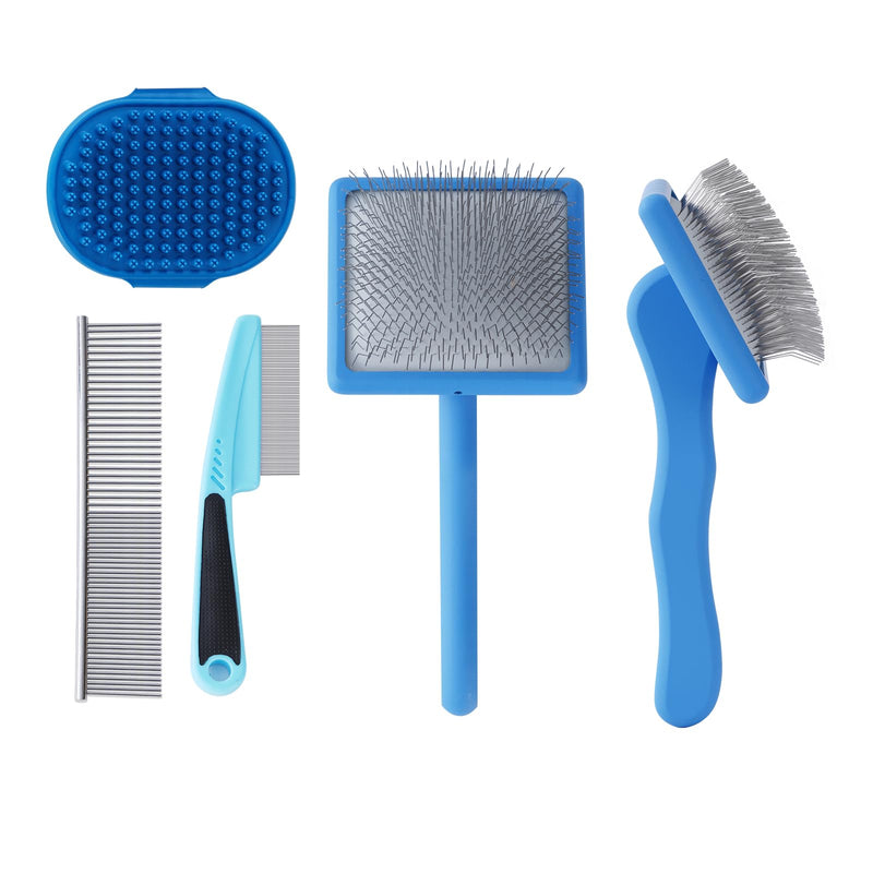 Ergonomic Slicker Brush for Long-Haired Dogs, Wooden Handle Dog Brush,Goldendoodles, Labradoodles, Poodles Long Pins for Grooming Loose Hair，Effectively Removes Tangles, Knots and Loose Fur Blue