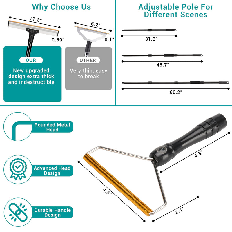62" Carpet Rake for Pet Hair Removal – Adjustable Carpet Broom Bundle with Carpet Scraper & Hair Picker, Pet Hair Removal Tool for Dog & Cat Hair, Rug Rake Carpet Brush for Furniture & Carpets - PawsPlanet Australia