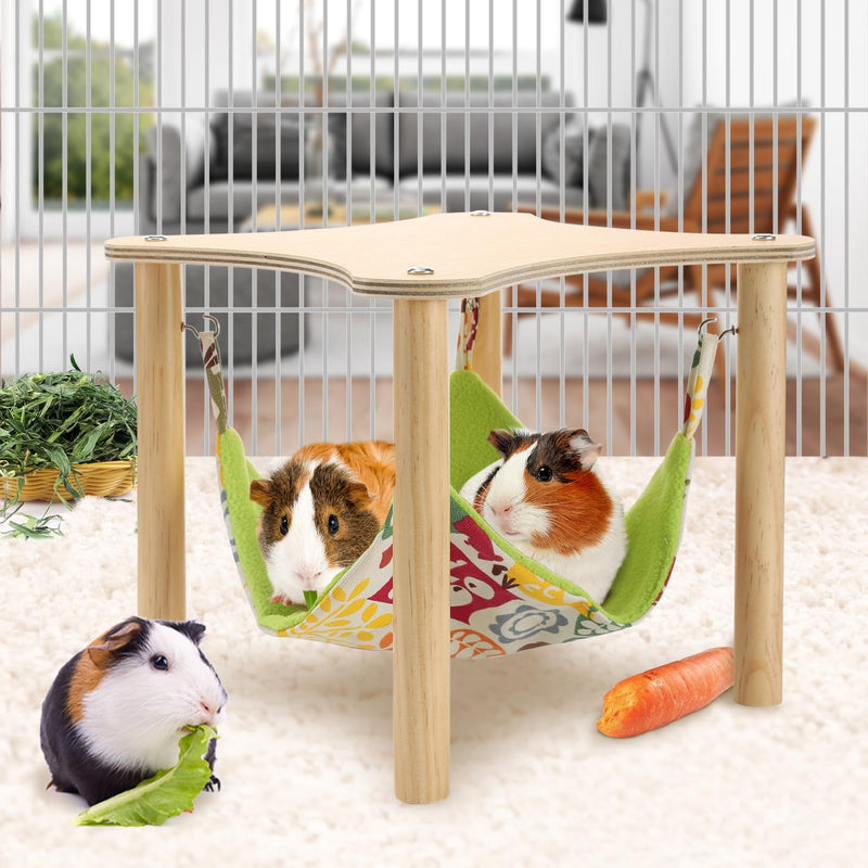 Alphatool Guinea Pigs Hammock with Durable Wooden Stand- Double-Sided Hanging Hammock Bed for Chinchilla Rat Hamster Bunny Ferrets Sleeping Hiding Medium