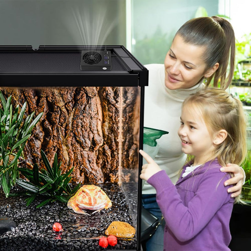 Reptile Ventilation Fan, LED Digital Thermometer and Humidity Gauge Dehumidifier for Pet Rearing Box Reptile Tank, with Humidity Sensor, for Humid Environments, Rainfo-Rest and Ecological Tanks - PawsPlanet Australia
