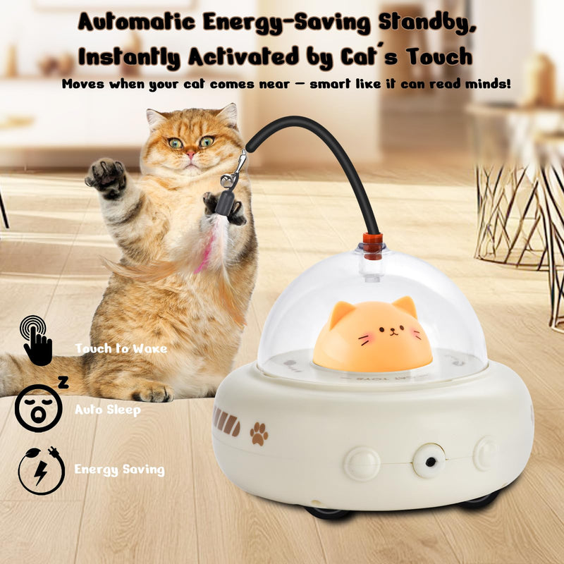 Smart Interactive Cat Toy, Motion Activated Feather Spinner with Breathing Light, USB Rechargeable, for Indoor Cats & Kittens, Ideal Gift for Pet Lover (Creamy Coffee) Creamy Coffee - PawsPlanet Australia