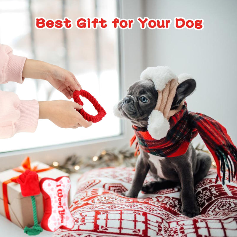 YUEPET Squeaky Valentine's Day Pet Toys 3 Piece Set,Interactive Rose Puzzle Toys, Soft Plush Heart-Shaped Rope Bone Dog Toy with Squeaker Crinkle Paper Puppy Chew Toys for Small Medium Dogs Teething - PawsPlanet Australia
