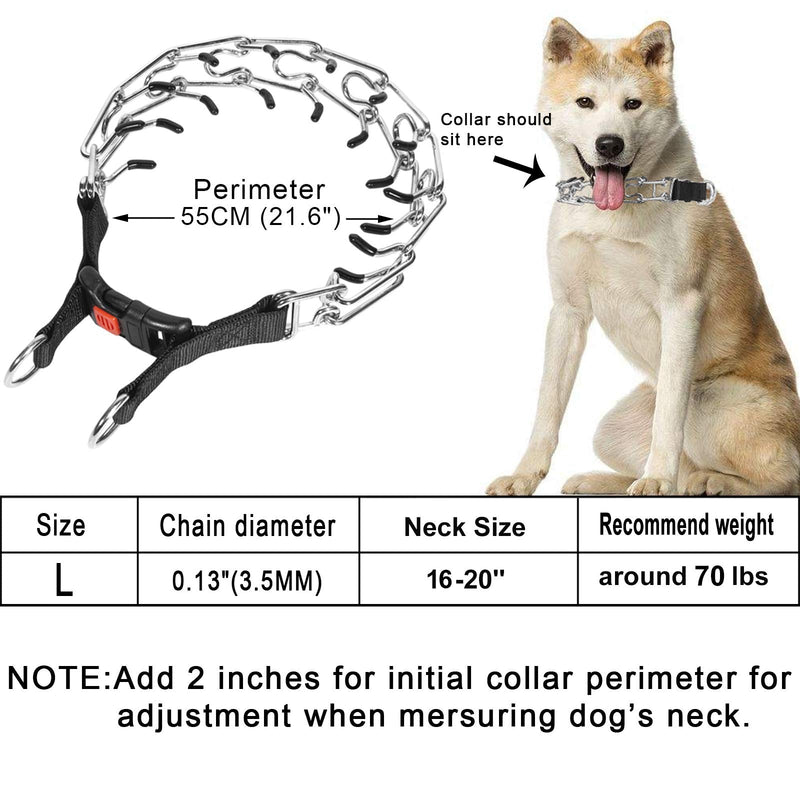 Dog Prong Collar, Dog Choke Pinch Training Collar, Adjustable Stainless Steel Links with Comfort Rubber Tips, Quick Release Snap Buckle for Medium Large Dogs (Packed with 8 Extra Tips) L(Neck:18''-20''-- Weight: around 70 lbs) Silver - PawsPlanet Australia