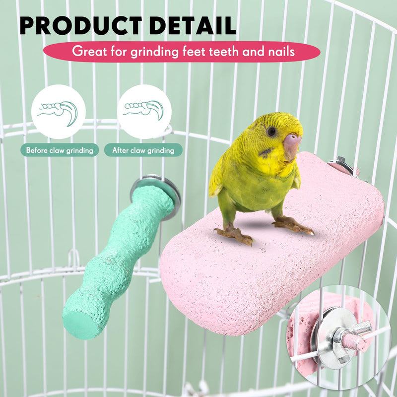 Soulchen 4 Pcs Bird Beak Grinding Calcium Stone Perches Parrot Teeth Mouth Molar Cage Accessories Platform Paw Grinding Sticks Jumping Stand for Macaws Parakeets Finches Cockatiel(Green,Pink) Green,Pink - PawsPlanet Australia