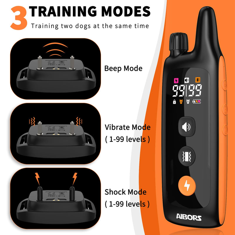 Dog Shock Collar with Remote - 4000Ft Dog Training Collar for Small Medium Large Dogs 10-120lbs, Waterproof Rechargeable E Collars for 2 Dogs with Beep Vibration (1-99) and Humane Shock (1-99) Modes Orange 2 Pack - PawsPlanet Australia