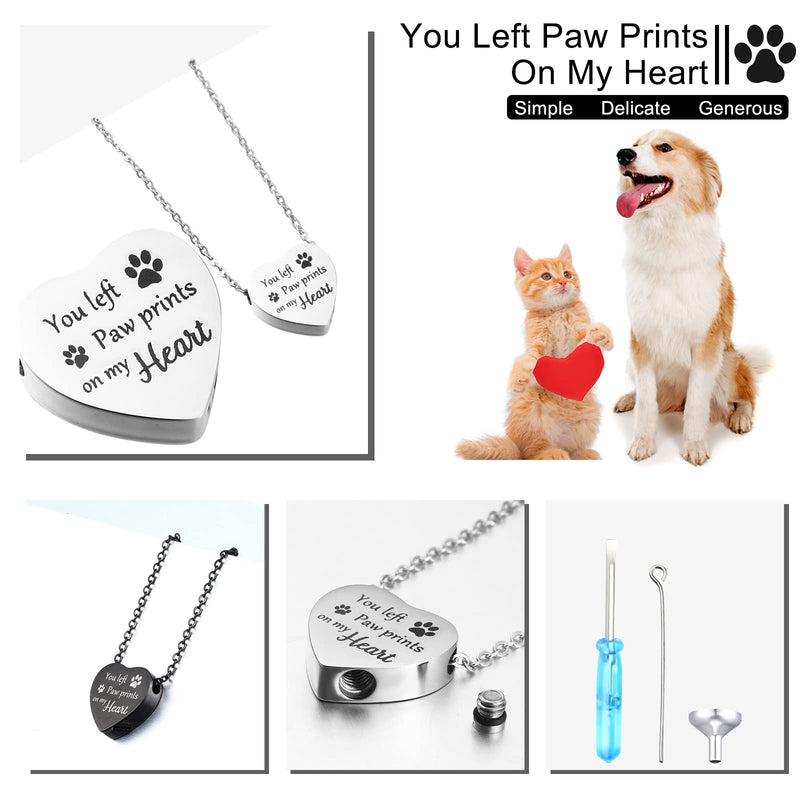 Yinkin 2 Pcs Pet Cremation Jewelry for Ashes Urn Necklace with Paw Print Heart, Pet Dog Ashes Necklace Stainless Steel Pendant Black and Silver Urn Locket with Funnel Kit for Pet Dog Cat Ashes - PawsPlanet Australia