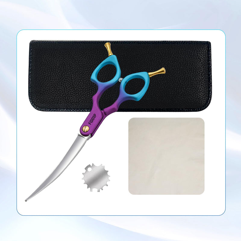 Professional Curved Dog Grooming Scissors with Sharper Self Grinding lightweight and finely trimmed split structure 6.5'' Japan VG10 63HRC for small dogs cat pet(Purple&Blue) 6.5 in,VG10 Purple & Blue - PawsPlanet Australia