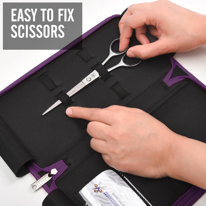 Leather 5 Scissor & Shear Storage Case for Hairstylist - Hairdresser -Scissor Holder Perfect for home-saloon use (Purple) Purple