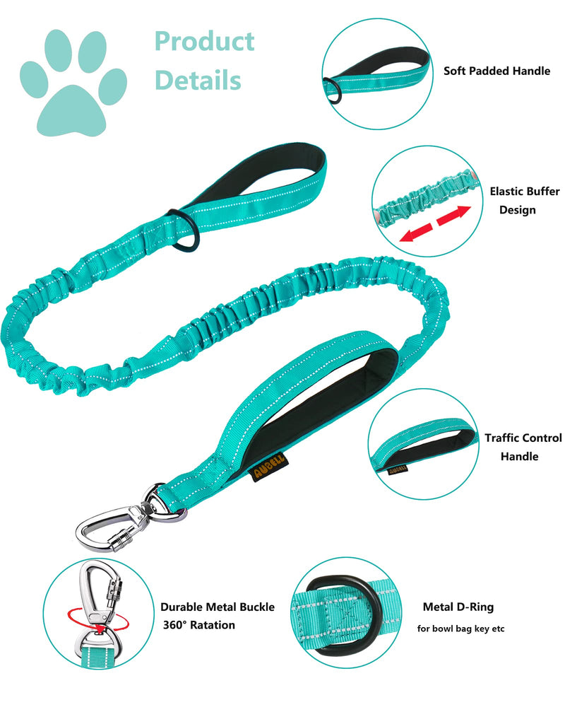 AUBELL Tactical Dog Collar and Leash Set, Reflective Adjustable Heavy Duty Military K9 Collars with Handle and Metal Buckle for Large Dogs, with Airtag Case and 2 Patches(Teal,L) L(17"-20.5") Teal Set - PawsPlanet Australia