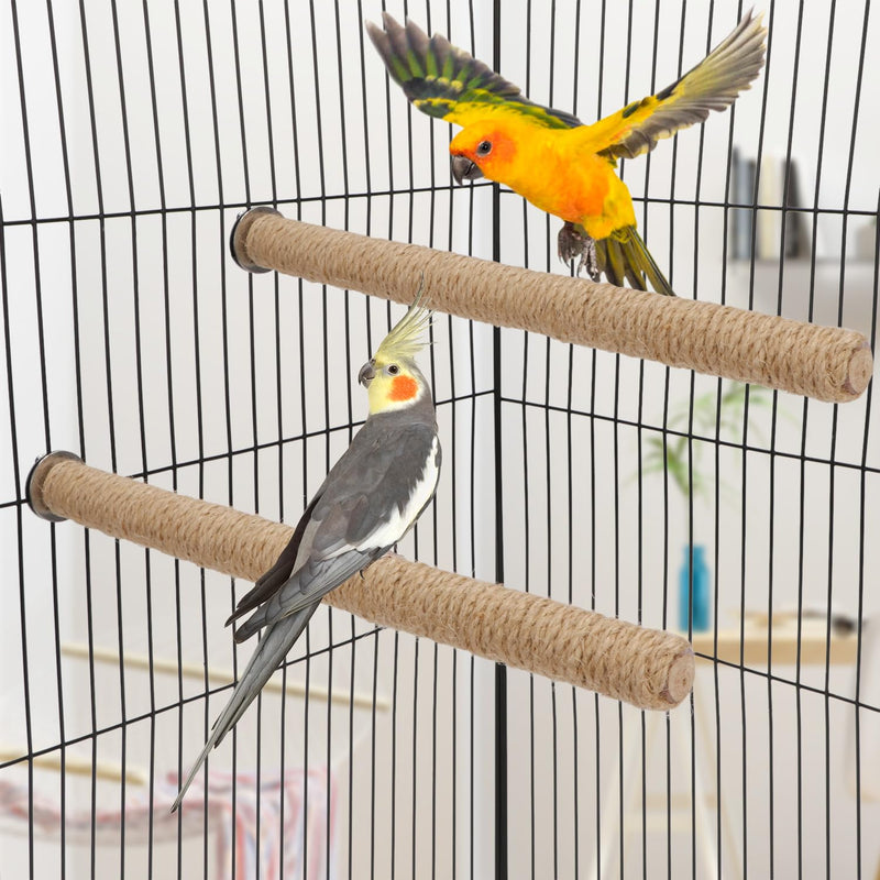 Hypeety Bird Perch Stand Natural Wood Parrot Hemp Rope Perch Birdcage Accessories Perch Standing Toy for Bird Parrot Macaw Cockatoo African Greys Budgies Parakeet 2Pcs (30cm/11.81in) 30cm/11.81in