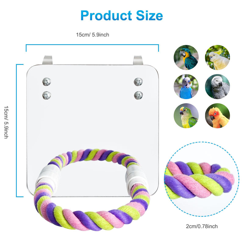 5.9" Bird Mirror with Rope Perch Bird Toys Swing, Comfy Perch for Greys Amazons Parakeet Cockatiel Conure Lovebirds Finch Canaries - PawsPlanet Australia