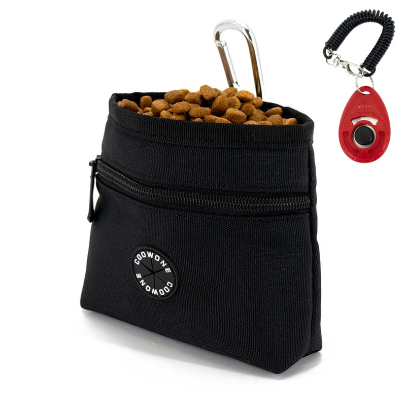 COOWONE Dog Treat Pouch with Pet Training Clicker, Detachable Dog Puppy Training Treat Bag, 900D Oxford Cloth Magnetic Closure Small Dog Poop Bag Holder for Travel or Outdoor Use Black