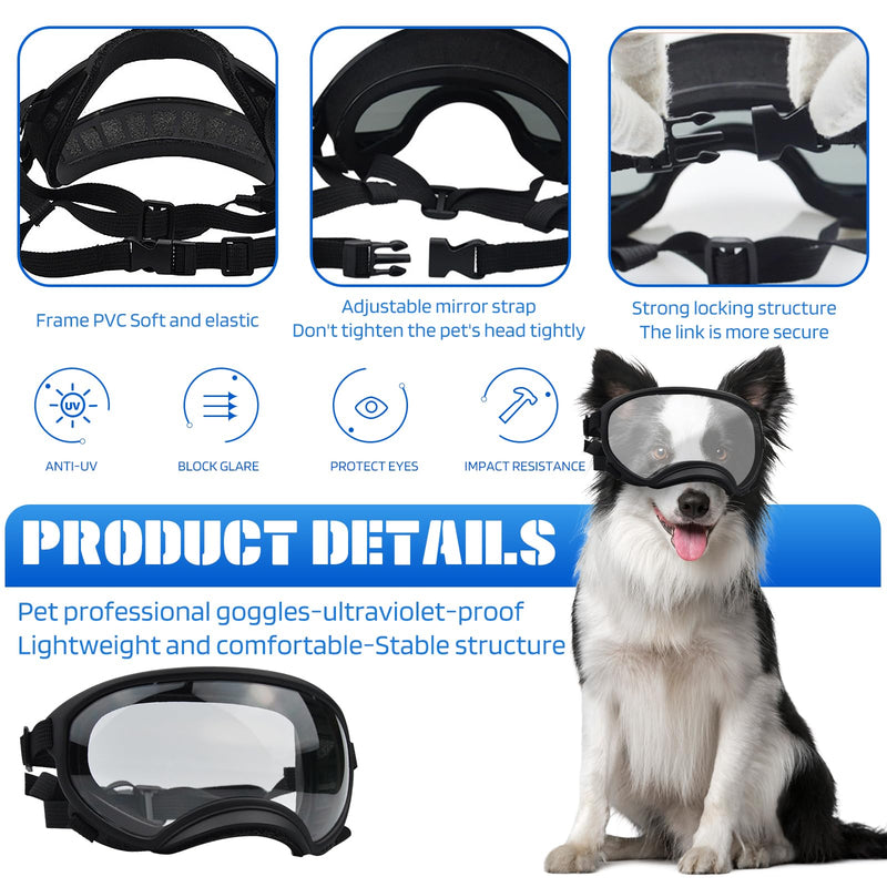 Pacify Dog Goggles for Large Dogs, UV Protection Dog Sunglasses with Adjustable Strap for Medium Large Dog Pet Glasses (Clear) Clear - PawsPlanet Australia