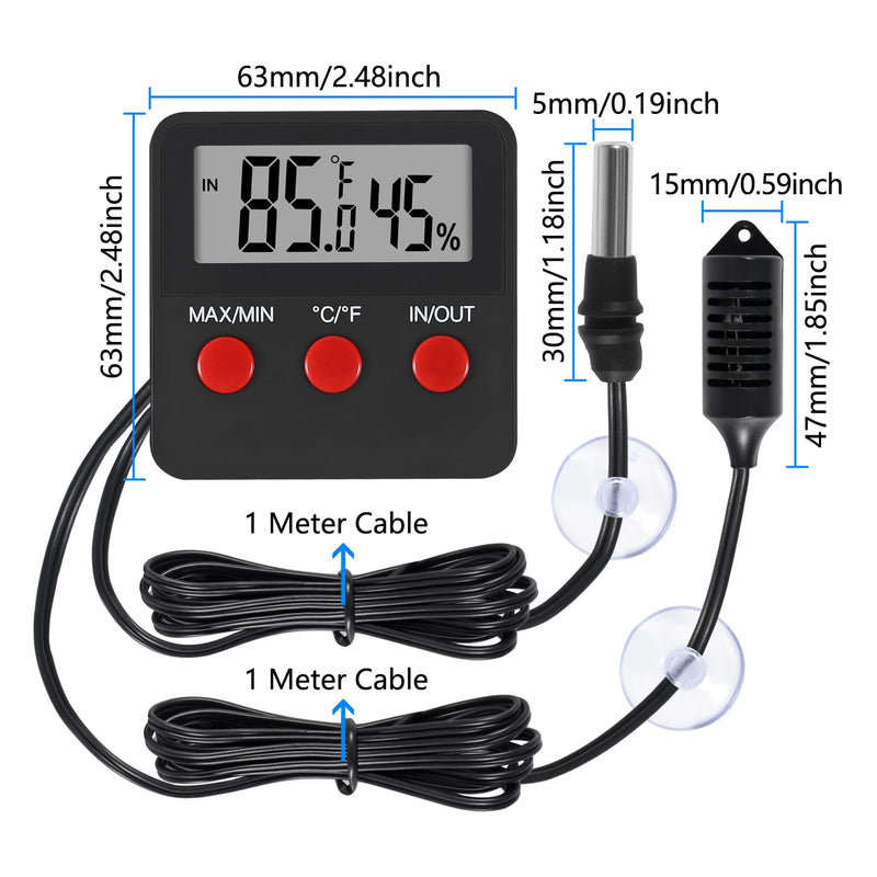 3Pcs Digital Thermometer and Humidity Thermometers Indoor and Outdoor Digital Temperature and Hygrometer Gauge with Probe for Reptile Terrarium Thermometer Pet Keeping 3PCS - PawsPlanet Australia