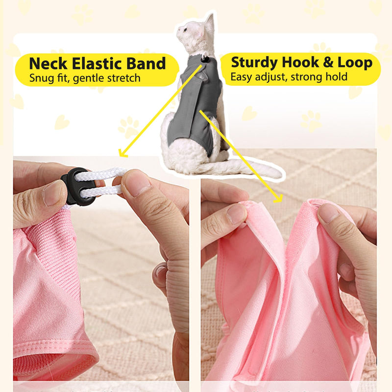 Cat Recovery Suit Female to Prevent Licking Scratching, Kitten Onesie for Cats After Surgery Surgical Abdominal Wound with Adjustable Drawstrings, Cat Cone Alternative S Grey - PawsPlanet Australia