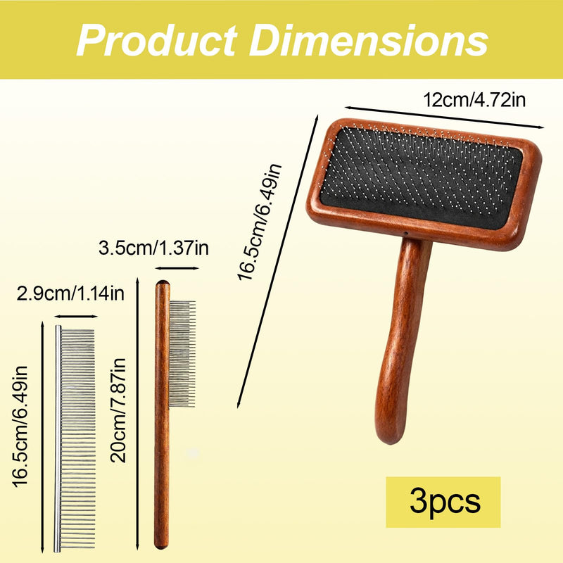Dog Slicker Brush and Dog Grooming Brush, Professional Pet Comb for Shedding Control, Wooden Handle Cushion Wire Brush with Long Short Teeth Design, Suitable for Long and Short Haired Pets