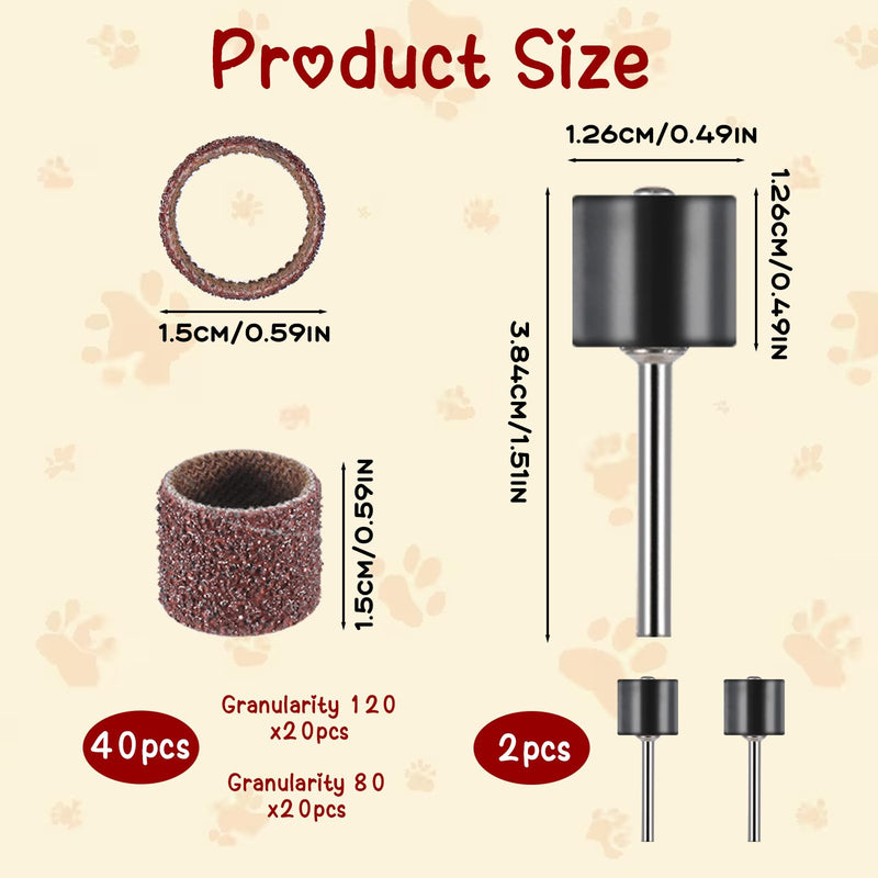 Nail Grinder for Dogs Replacement Kit, 42 Pack Pet Nail Grinder with Sanding Drum Bands Pet Smoother Claw Care Dog Nails Trimmer Tools (1/2 Inch, 80#/120#) - PawsPlanet Australia